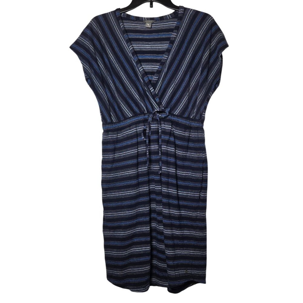 Eddie‎ Bauer Blue Stripe Short Sleeve Mini Dress Medium Casual Surplice Summer